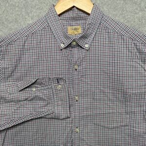 Tre Vero Mens Large Button Down Shirt Long Sleeve Cotton Plaid Navy Red White